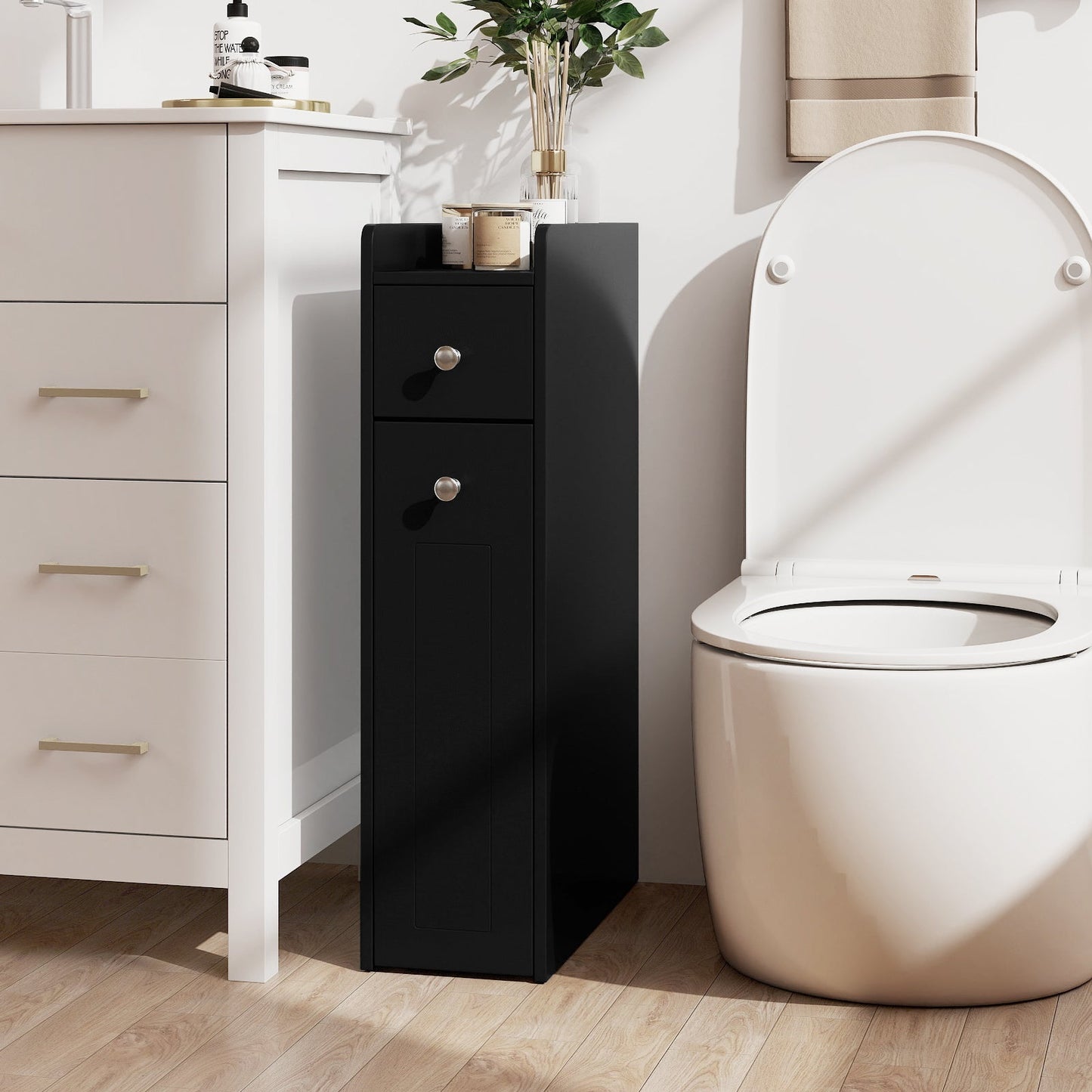 Small Bathroom Storage Cabinet 4-Tier with Slide Out Drawers on Casters