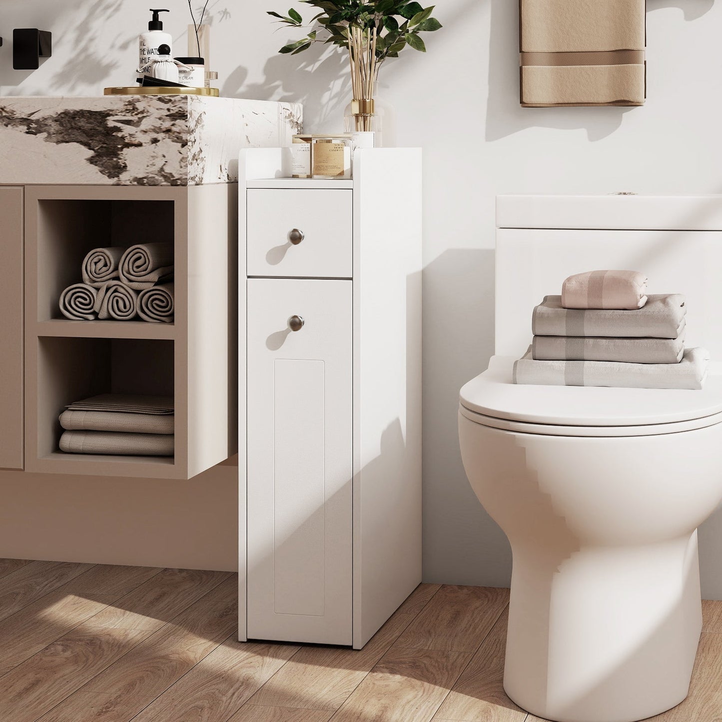 Small Bathroom Storage Cabinet 4-Tier with Slide Out Drawers on Casters