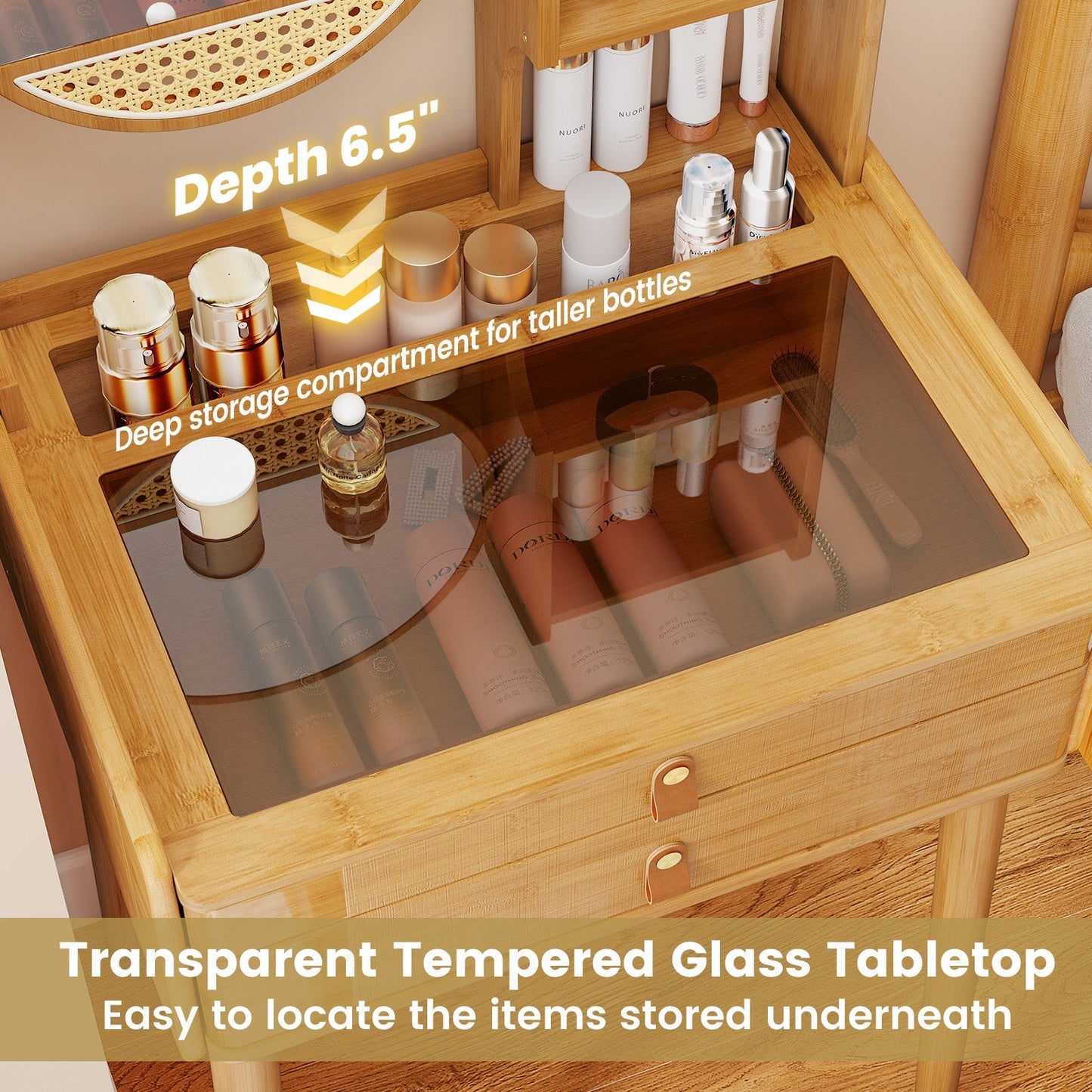 Small Vanity Desk 23.5 Inch Compact Makeup Table with Mirror-Natural