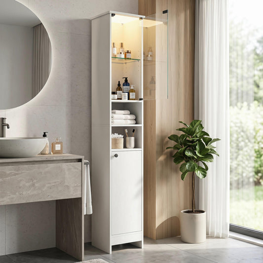 Tall Bathroom Storage Cabinet with LED Lights and Adjustable Shelves