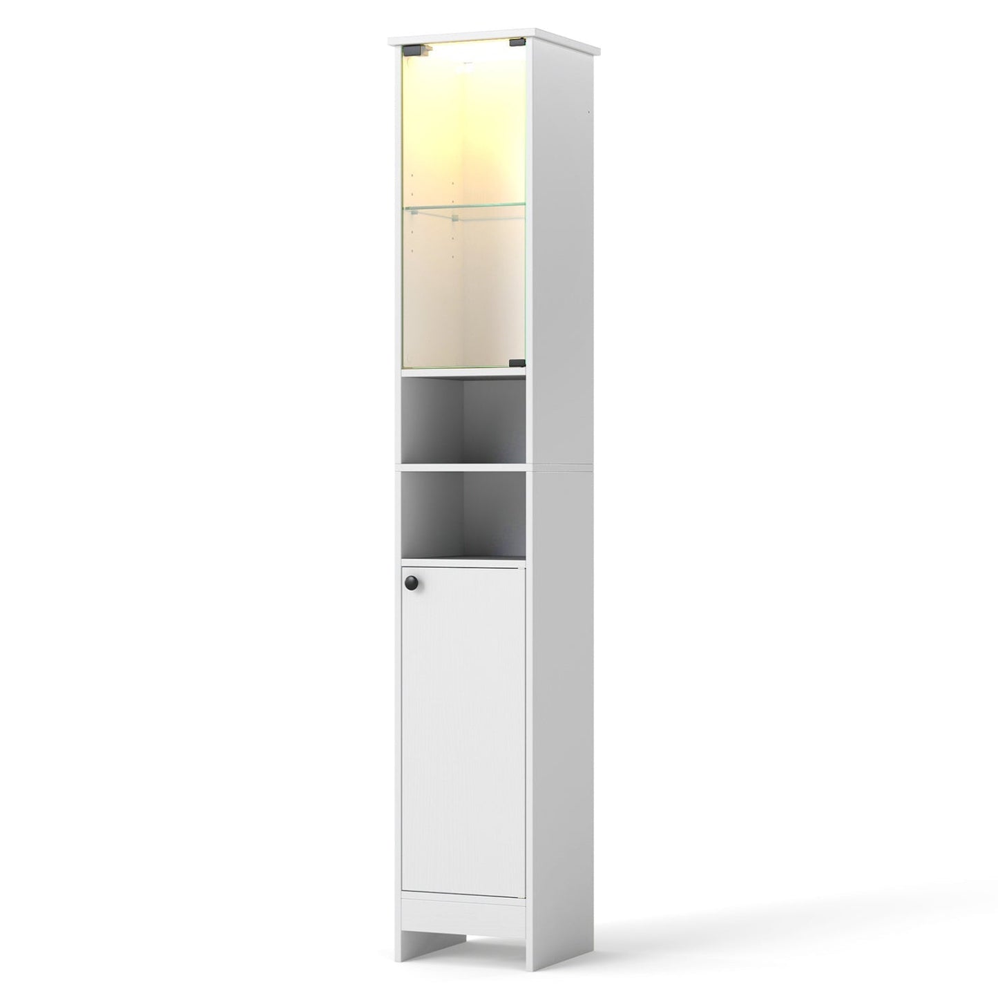 Tall Bathroom Storage Cabinet with LED Lights and Adjustable Shelves