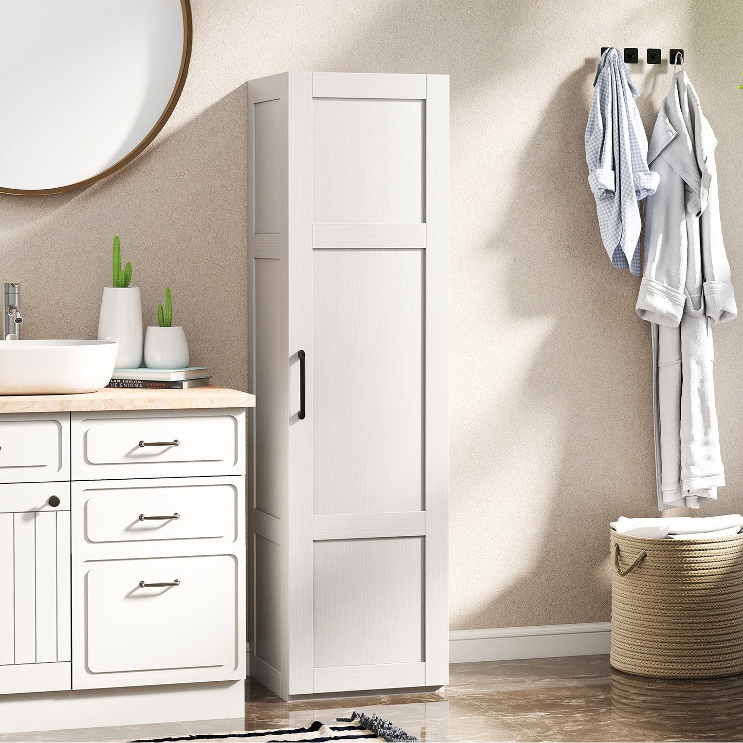 Tall Storage Cabinet with 4 Storage Shelves for Bathroom Living Room