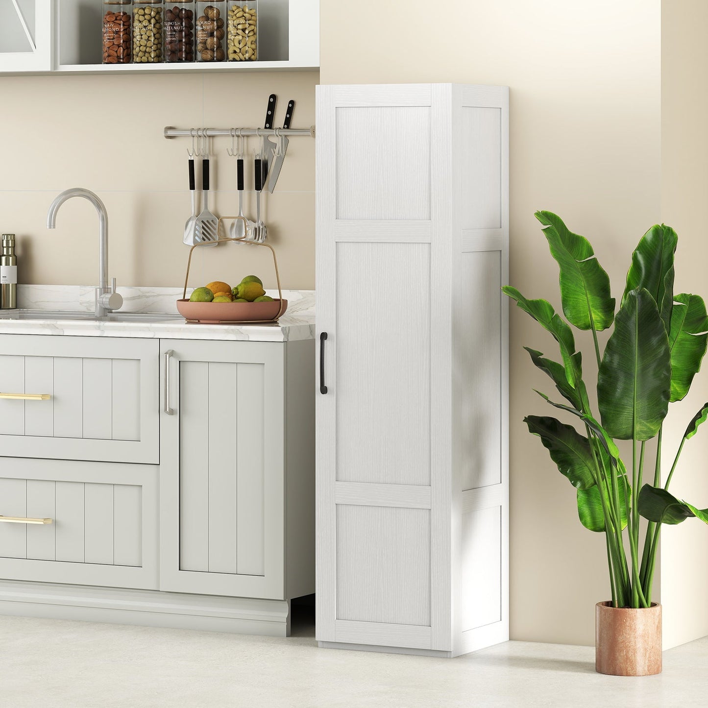 Tall Storage Cabinet with 4 Storage Shelves for Bathroom Living Room