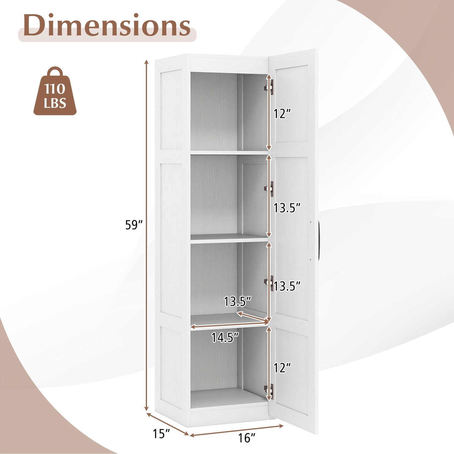 Tall Storage Cabinet with 4 Storage Shelves for Bathroom Living Room