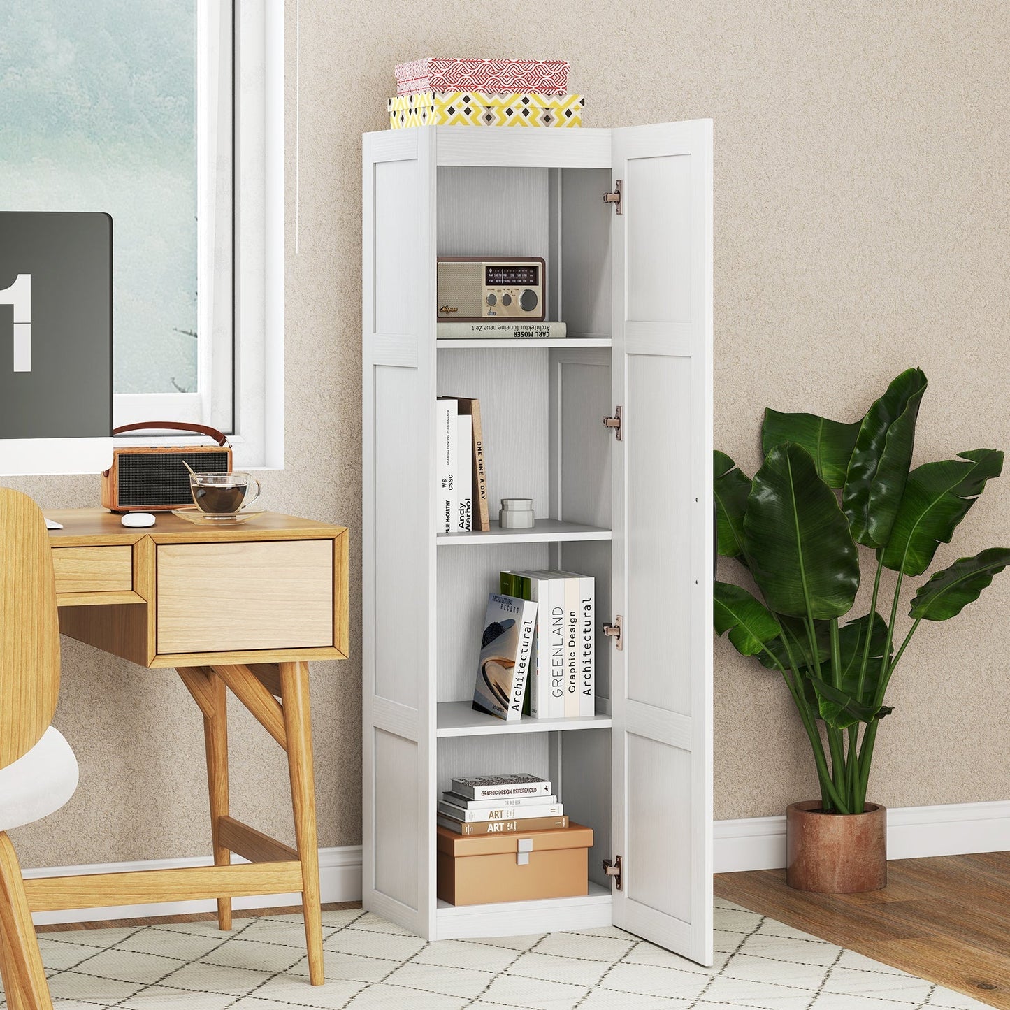 Tall Storage Cabinet with 4 Storage Shelves for Bathroom Living Room