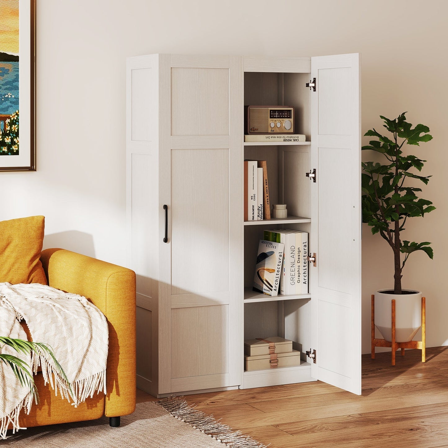 Tall Storage Cabinet with 4 Storage Shelves for Bathroom Living Room