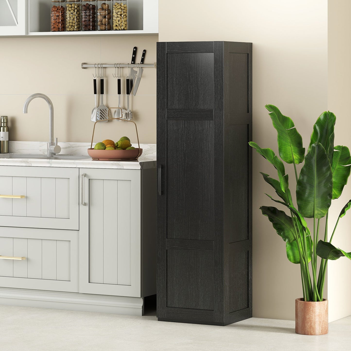 Tall Storage Cabinet with 4 Storage Shelves for Bathroom Living Room