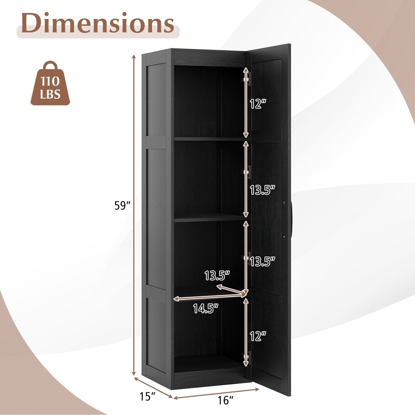 Tall Storage Cabinet with 4 Storage Shelves for Bathroom Living Room