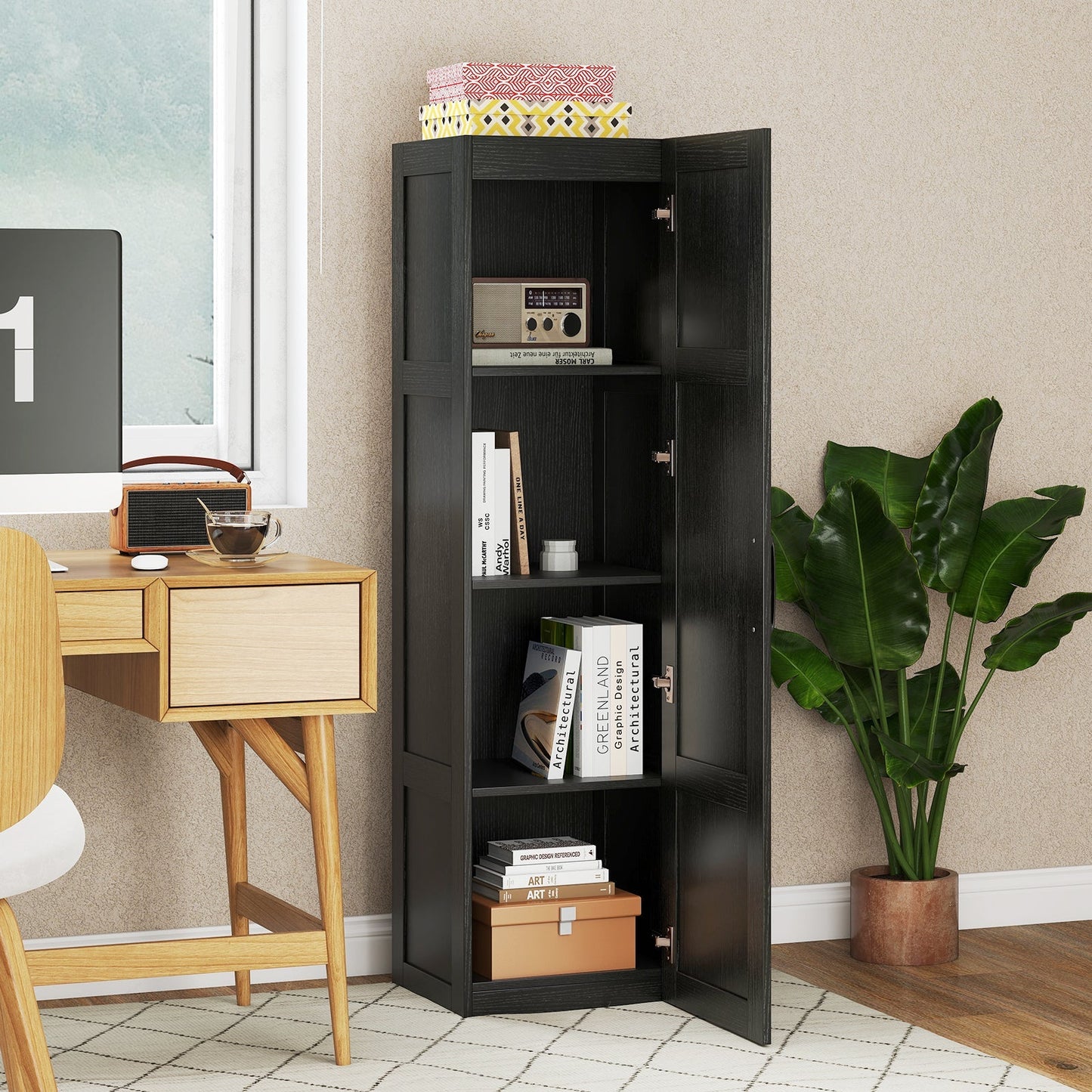 Tall Storage Cabinet with 4 Storage Shelves for Bathroom Living Room