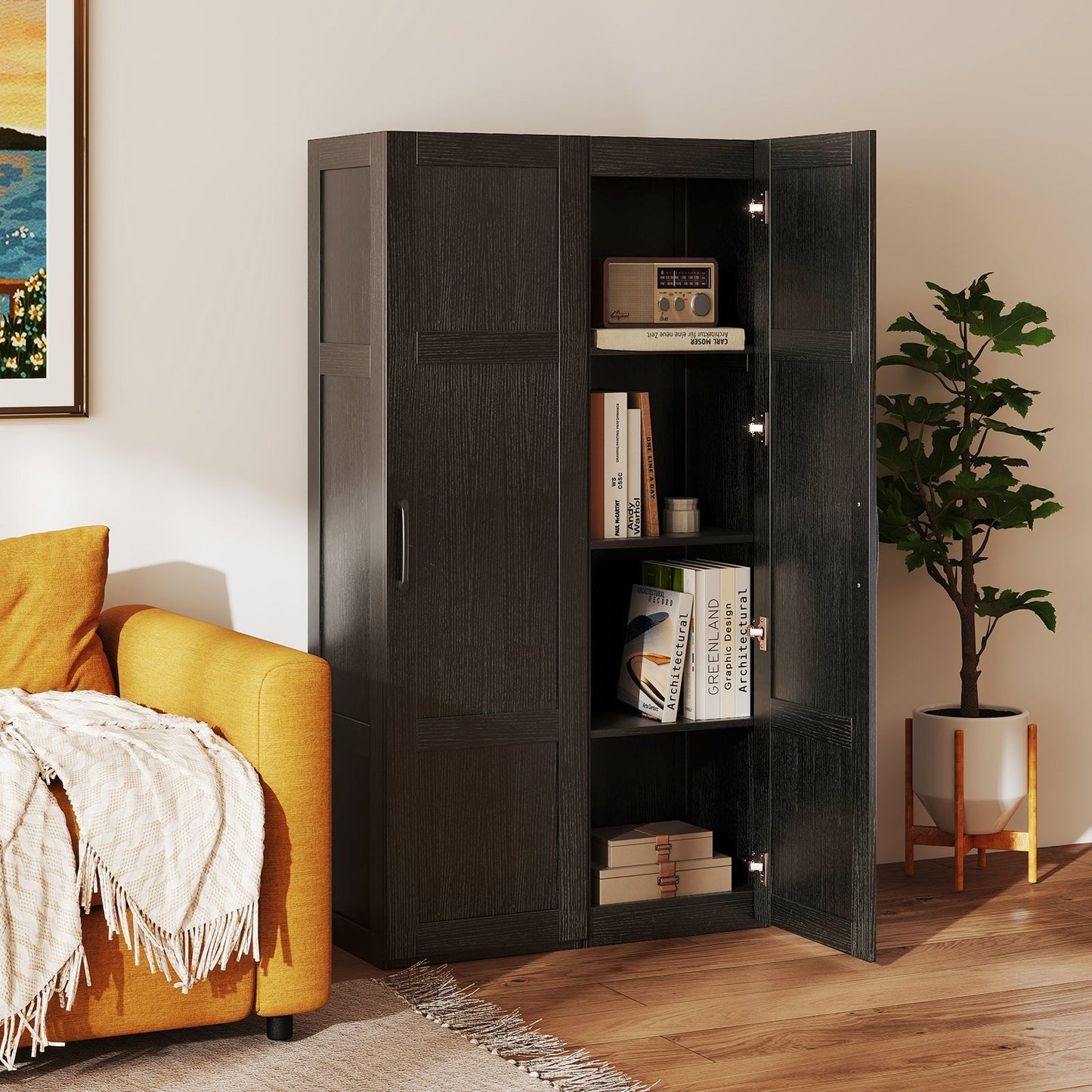 Tall Storage Cabinet with 4 Storage Shelves for Bathroom Living Room