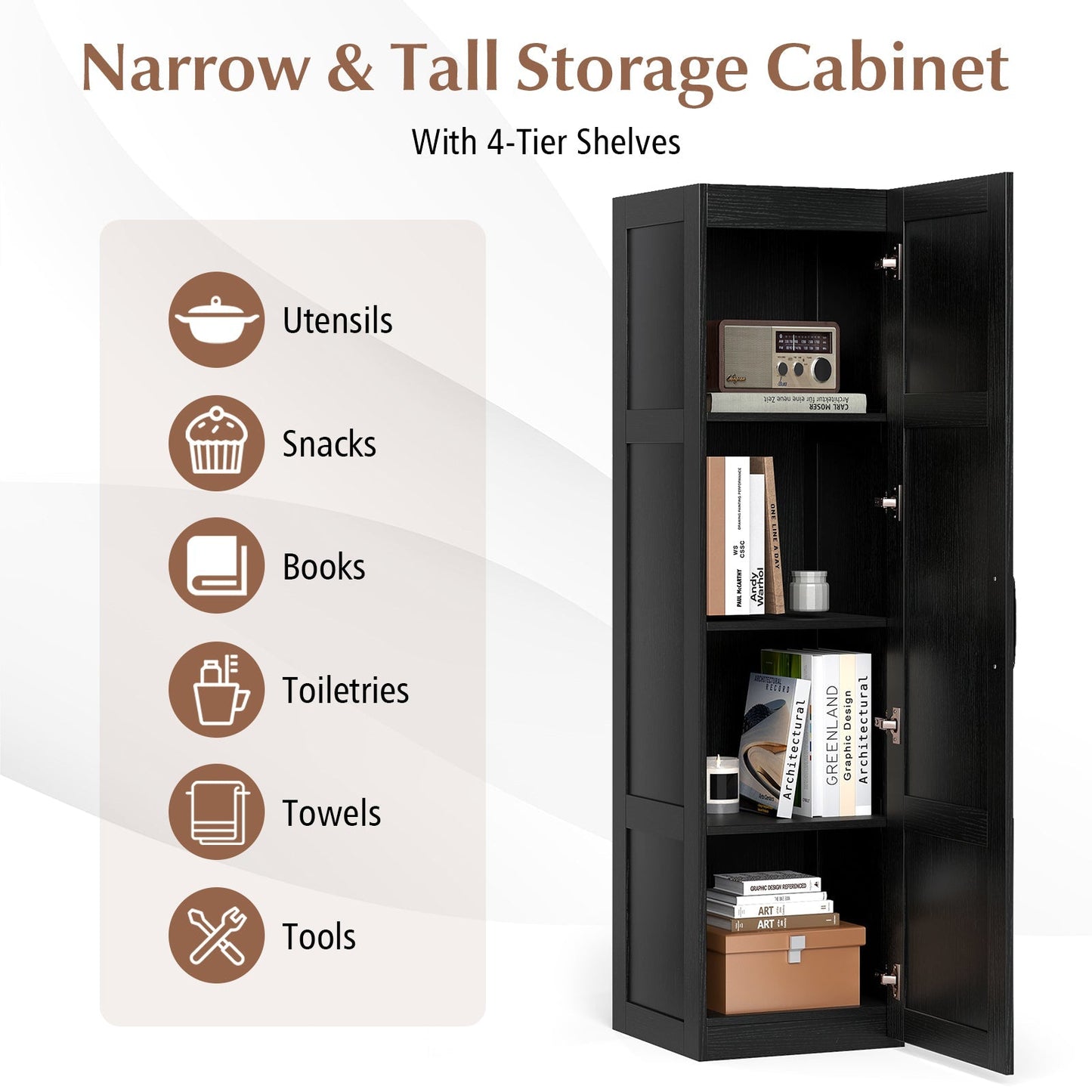 Tall Storage Cabinet with 4 Storage Shelves for Bathroom Living Room