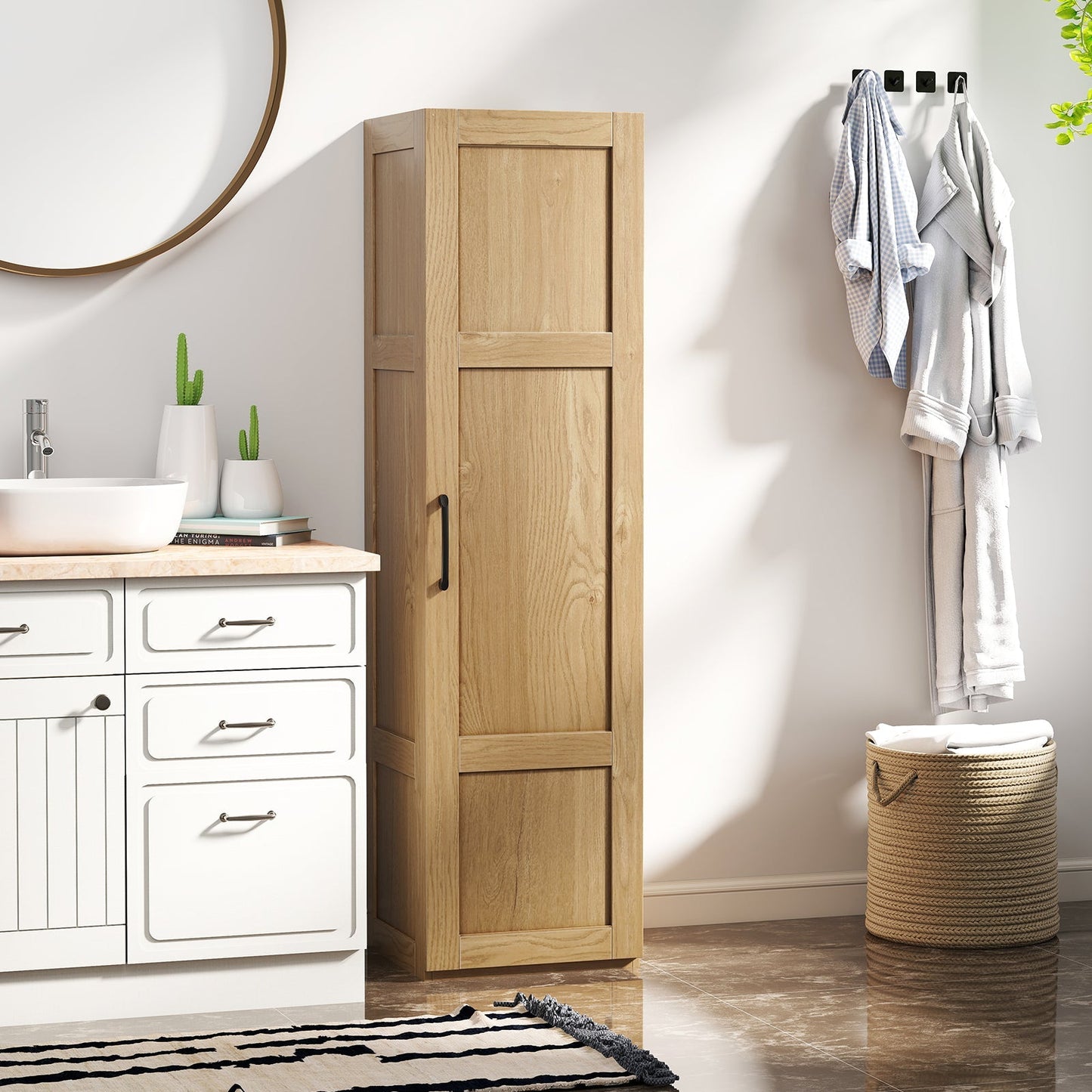 Tall Storage Cabinet with 4 Storage Shelves for Bathroom Living Room
