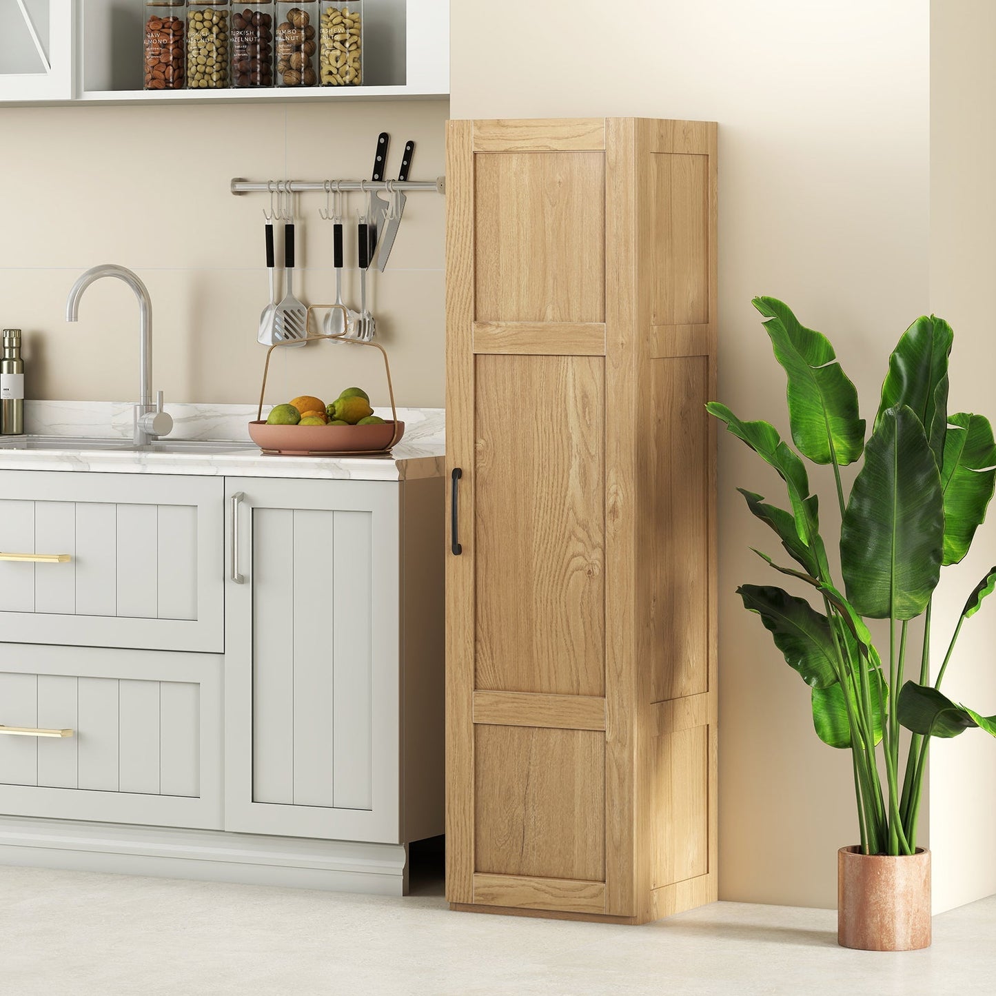 Tall Storage Cabinet with 4 Storage Shelves for Bathroom Living Room