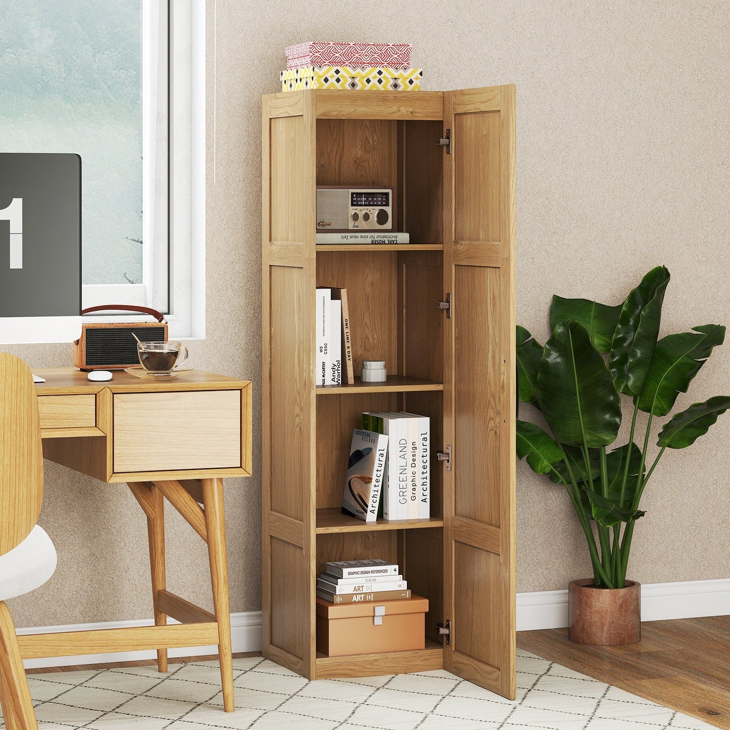 Tall Storage Cabinet with 4 Storage Shelves for Bathroom Living Room