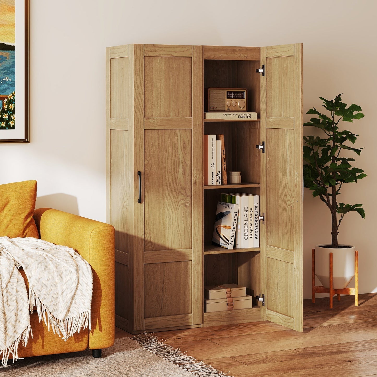 Tall Storage Cabinet with 4 Storage Shelves for Bathroom Living Room