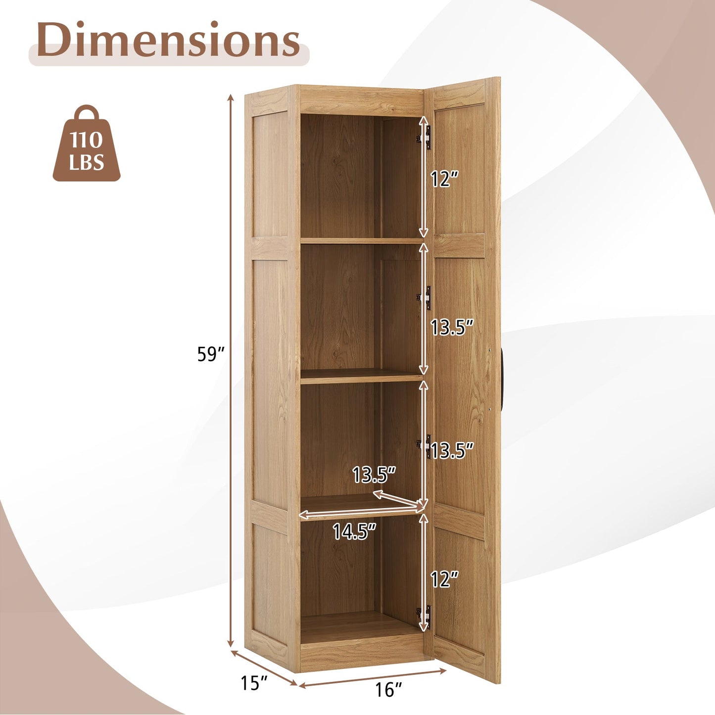 Tall Storage Cabinet with 4 Storage Shelves for Bathroom Living Room
