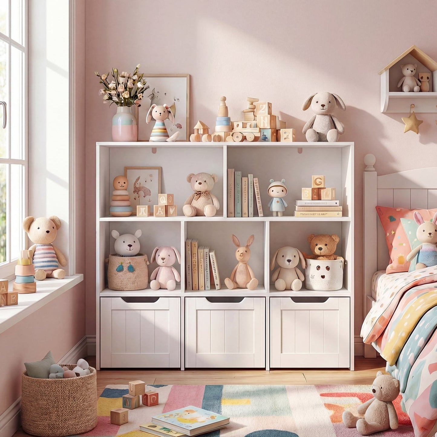 Kids Storage Organizer with 3 Drawers and 5 Cubbies
