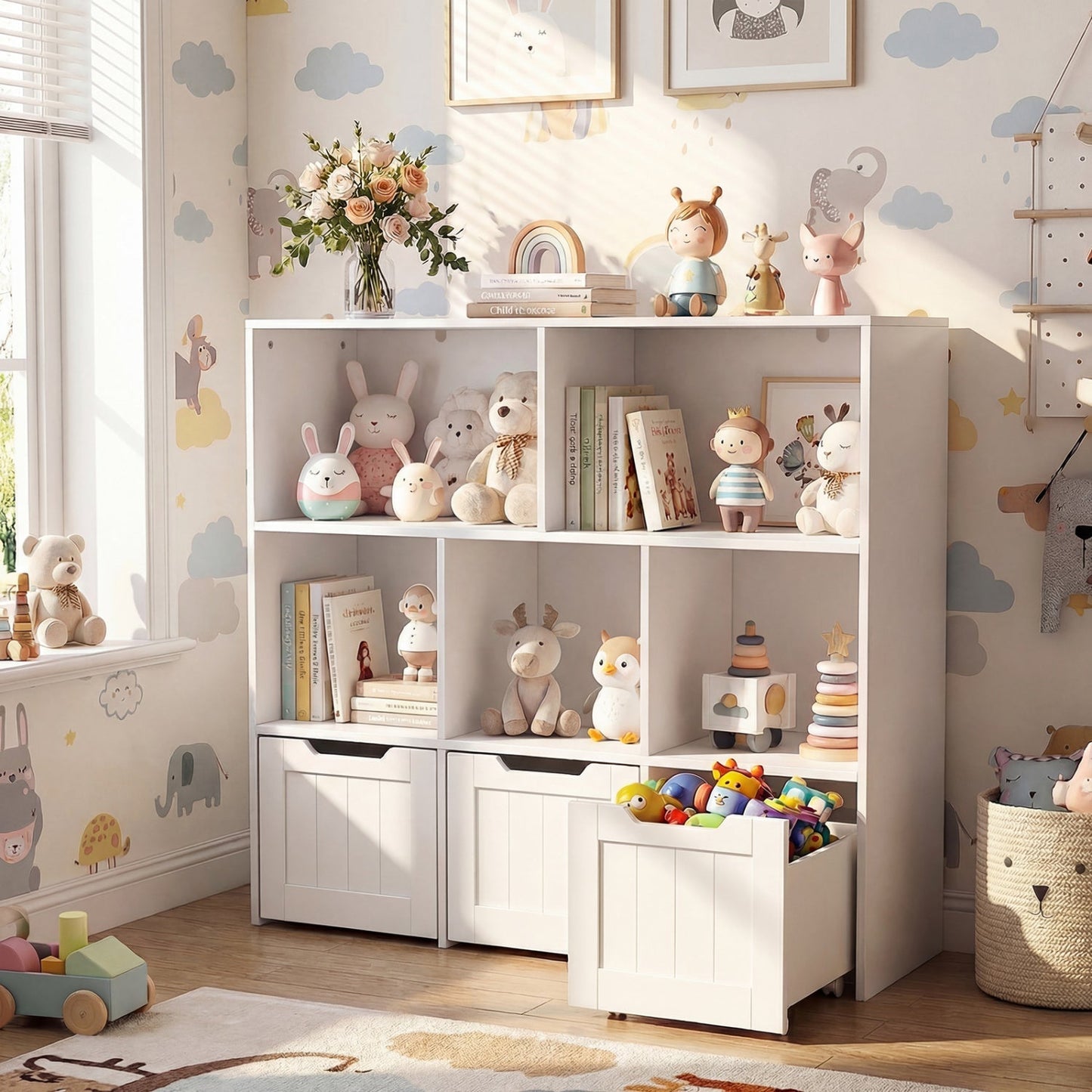 Kids Storage Organizer with 3 Drawers and 5 Cubbies