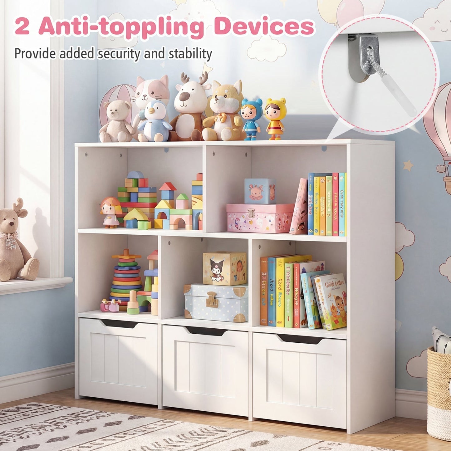 Kids Storage Organizer with 3 Drawers and 5 Cubbies