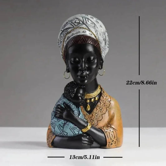 Traditional African Mother & Child Resin Sculpture Decorative Figurine