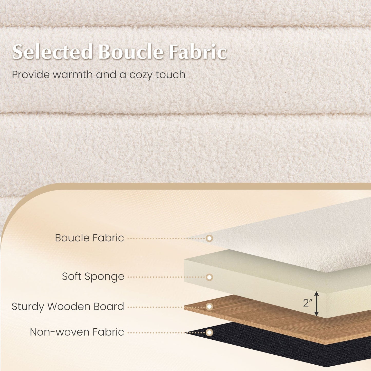 Upholstered Fabric Storage Ottoman Bench for End of Bed with 2 Struts-White