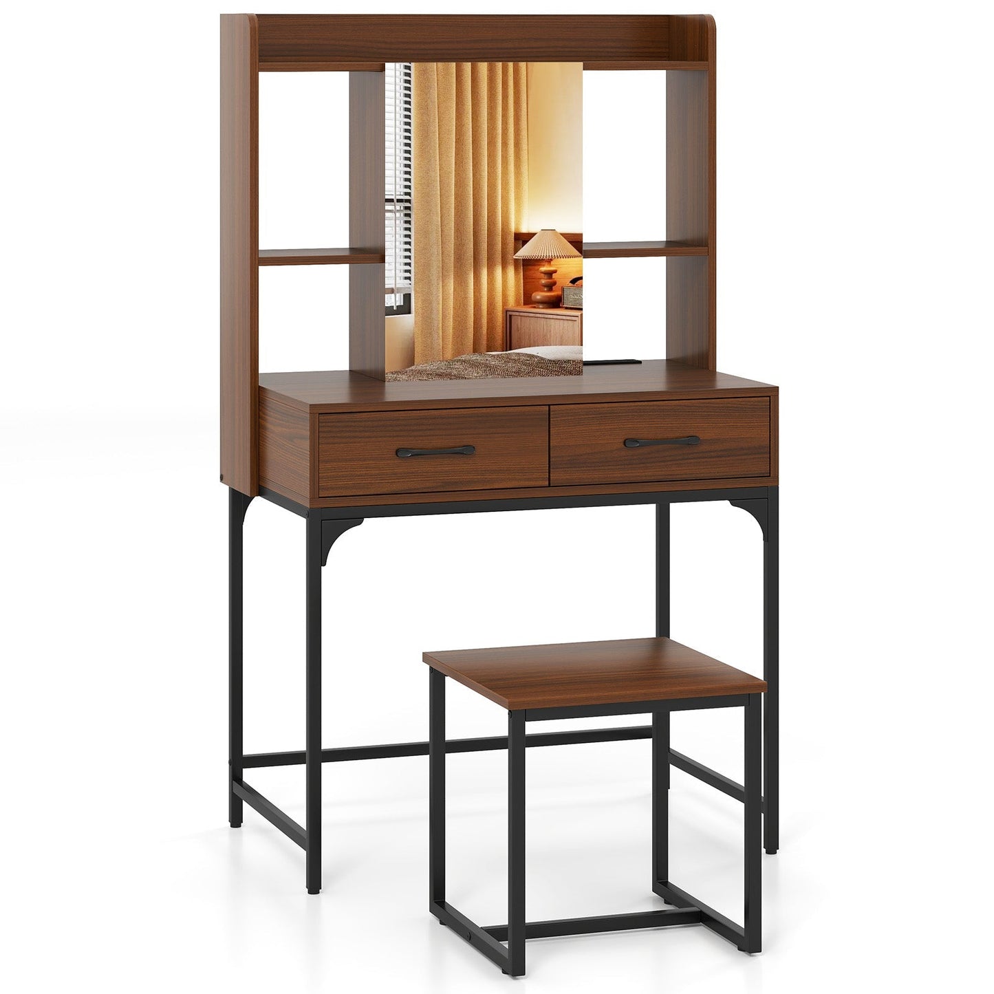 Vanity Desk with Storage Drawers and Charging Station