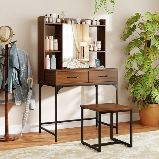Vanity Desk with Storage Drawers and Charging Station
