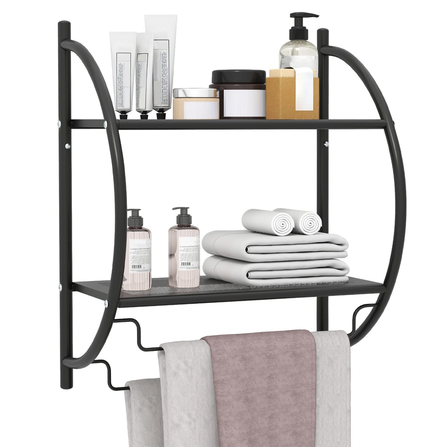 2-Tier Wall Mounted Bathroom Towel Rack with Towel Bars