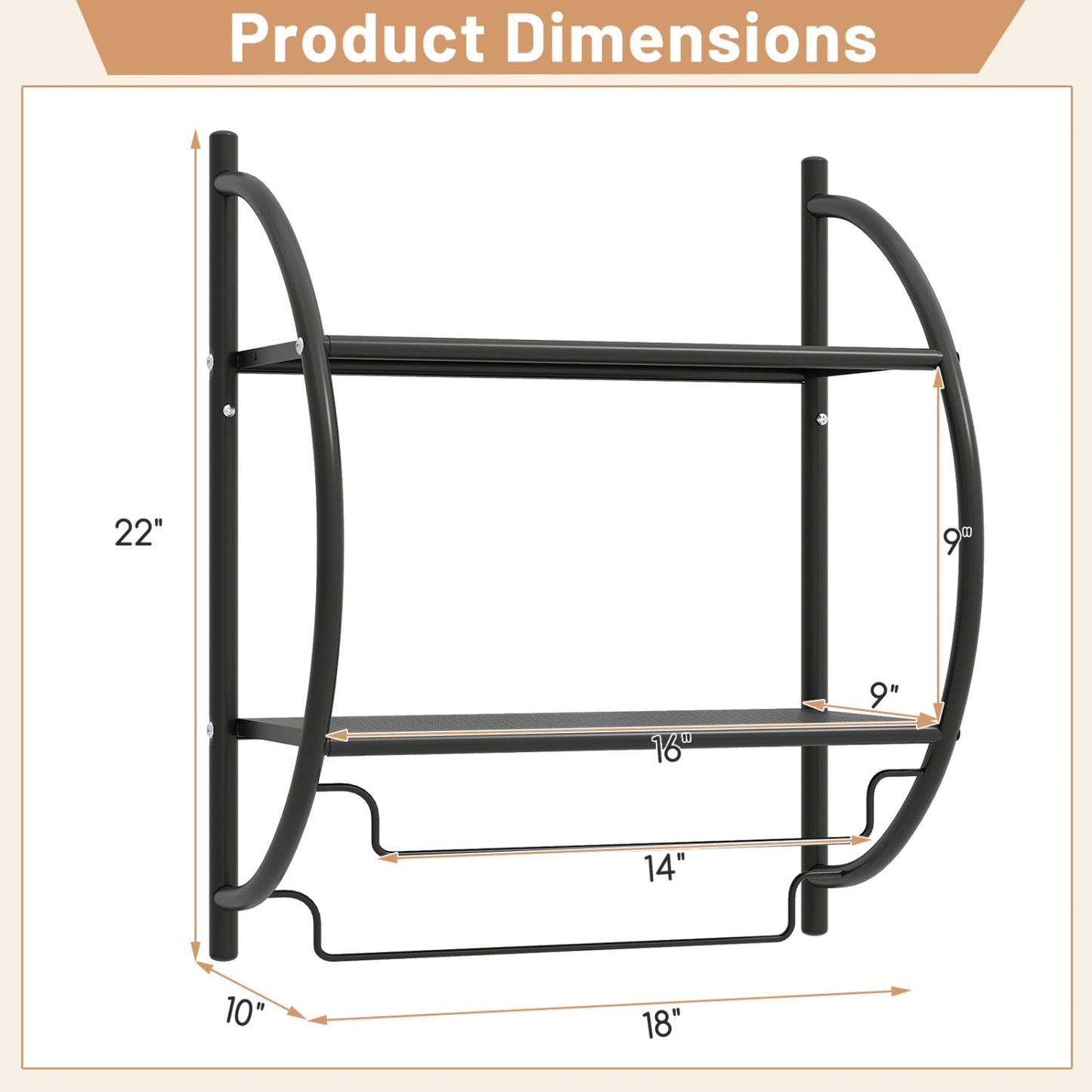 2-Tier Wall Mounted Bathroom Towel Rack with Towel Bars