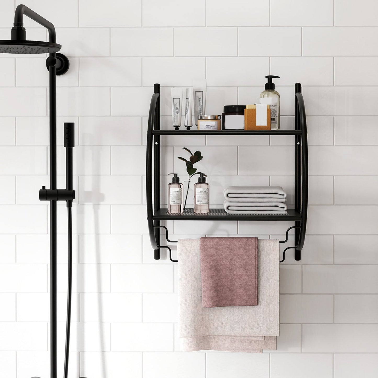 2-Tier Wall Mounted Bathroom Towel Rack with Towel Bars