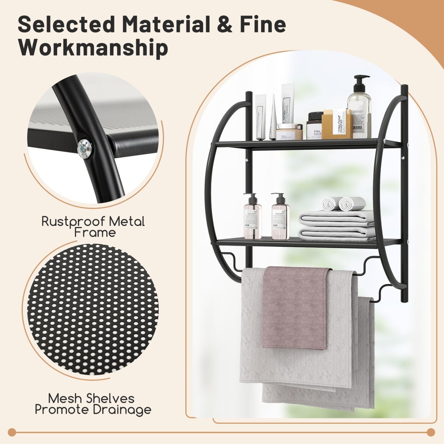 2-Tier Wall Mounted Bathroom Towel Rack with Towel Bars
