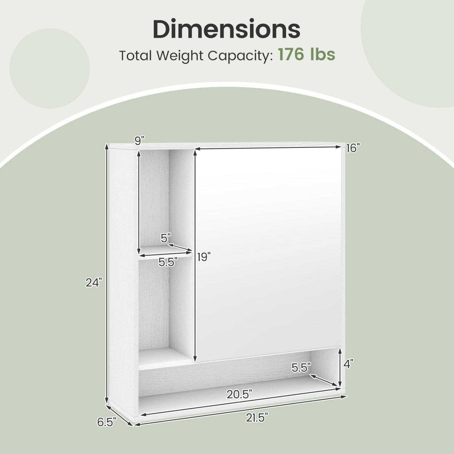 Wall Mounted Bathroom Cabinet with Mirror Single Door