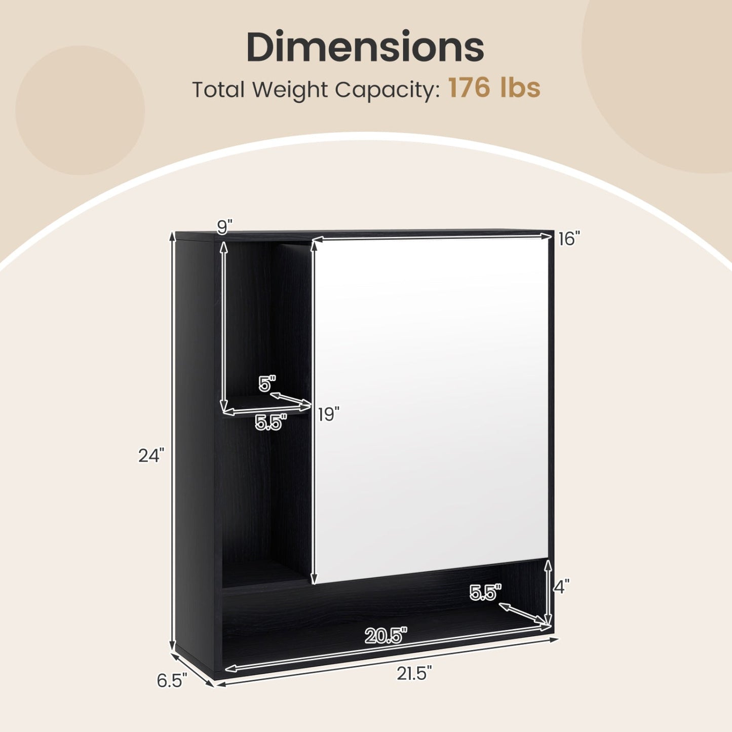Wall Mounted Bathroom Cabinet with Mirror Single Door