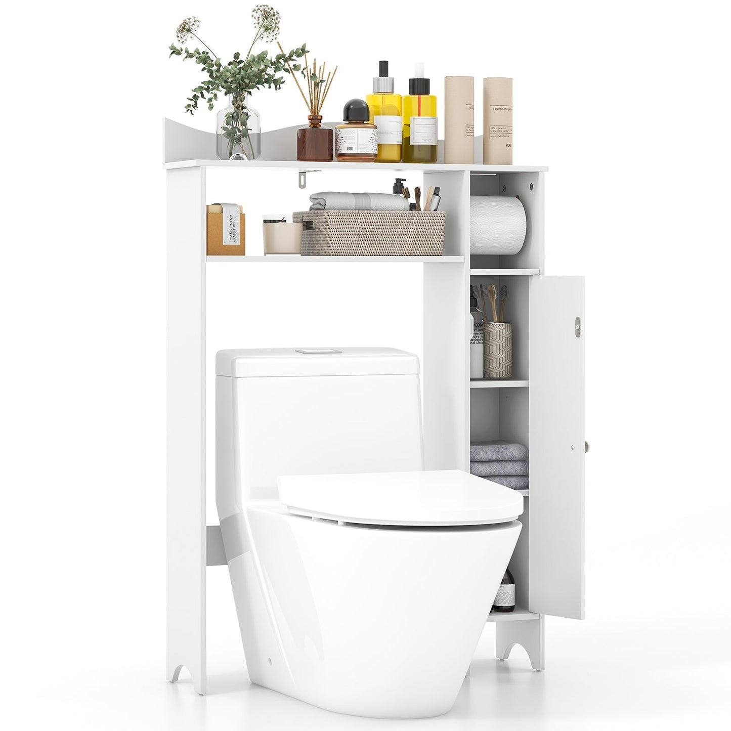 Wood Over the Toilet Bathroom Space Saver with Paper Holder and Shelf