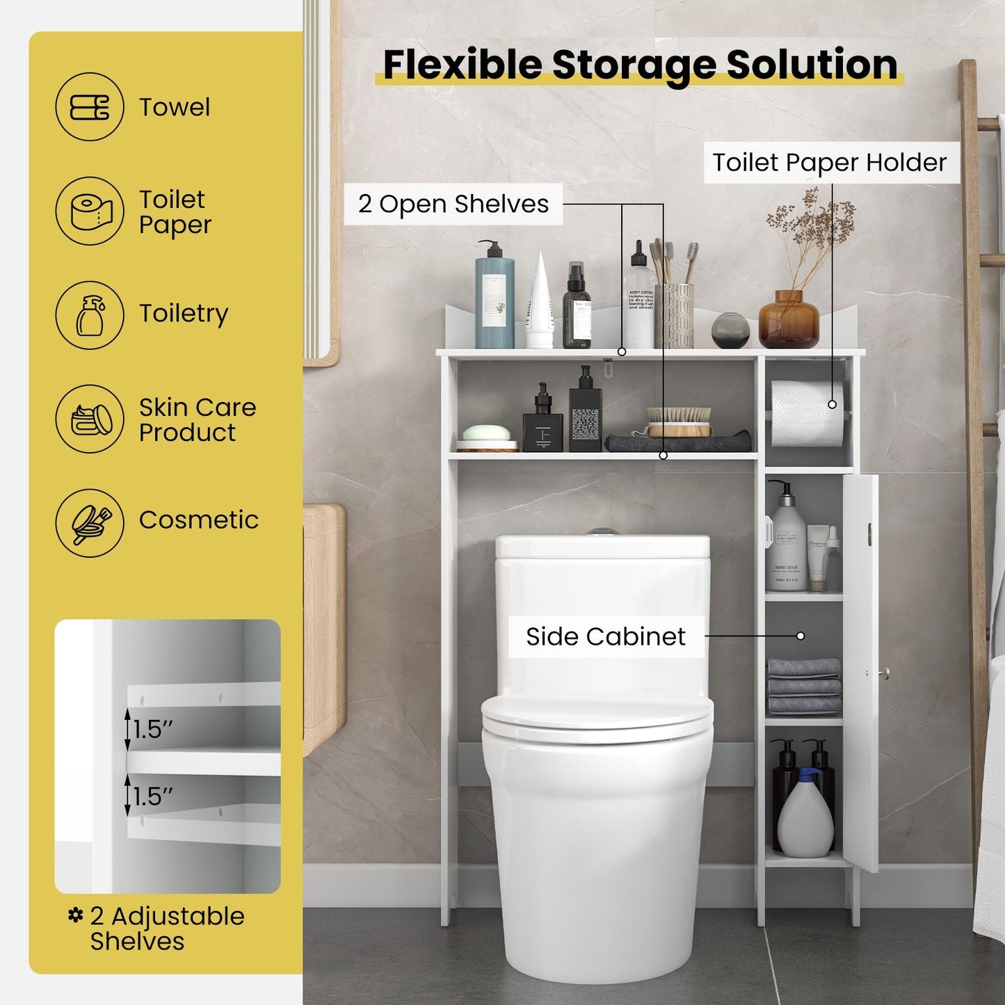 Wood Over the Toilet Bathroom Space Saver with Paper Holder and Shelf