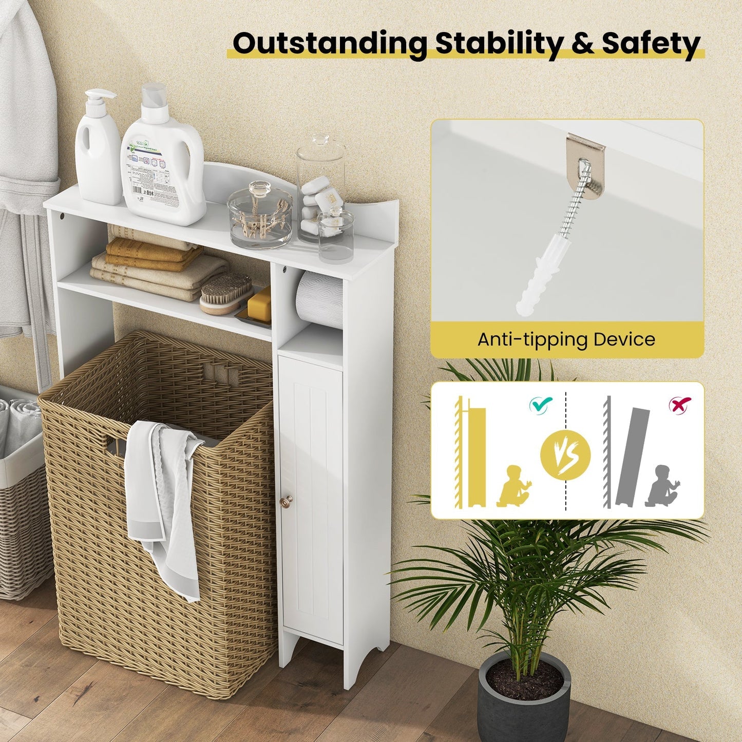 Wood Over the Toilet Bathroom Space Saver with Paper Holder and Shelf