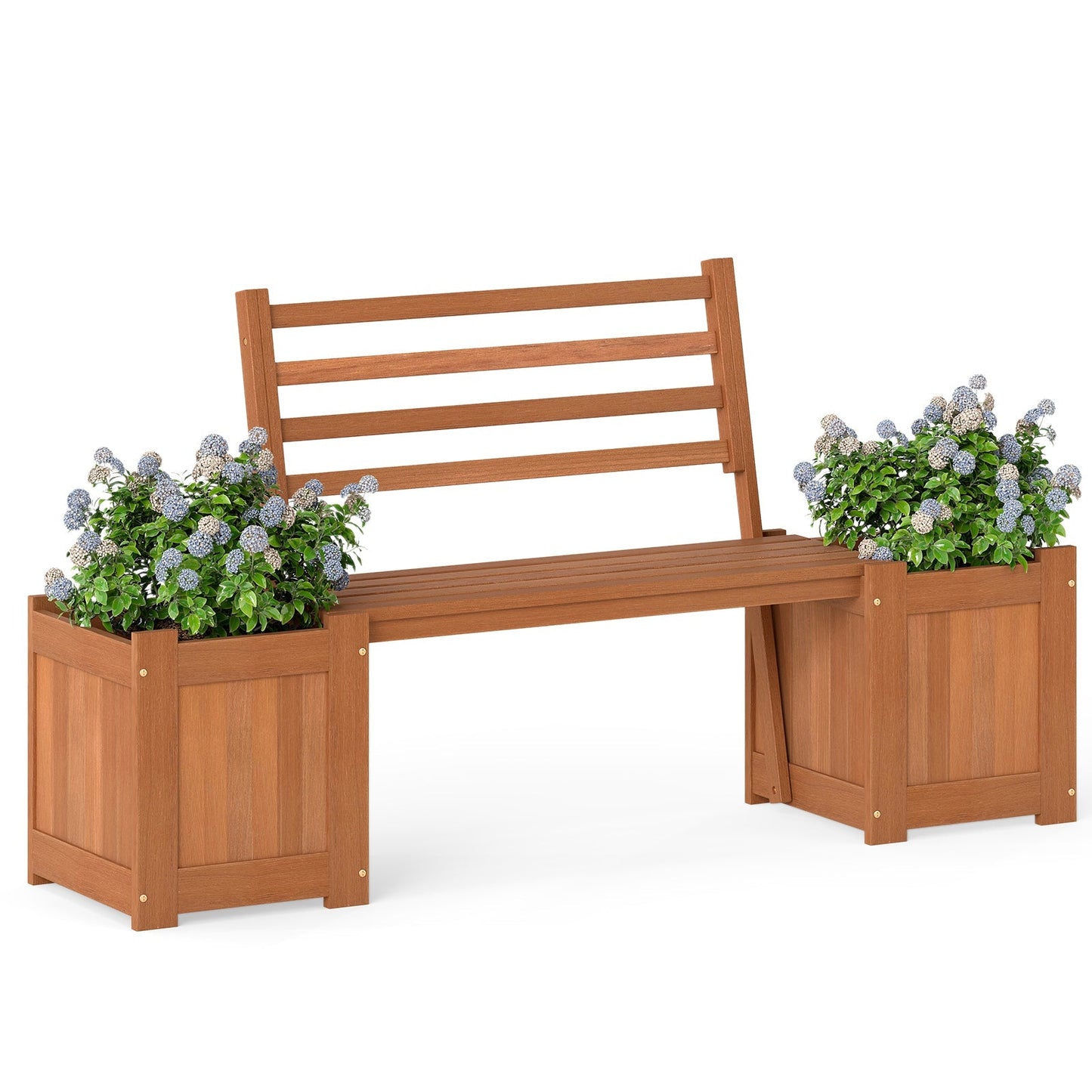 Wood Planter Box with Bench and Backrest for Garden Yard Balcony