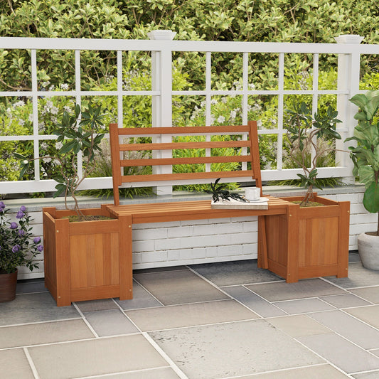 Wood Planter Box with Bench and Backrest for Garden Yard Balcony