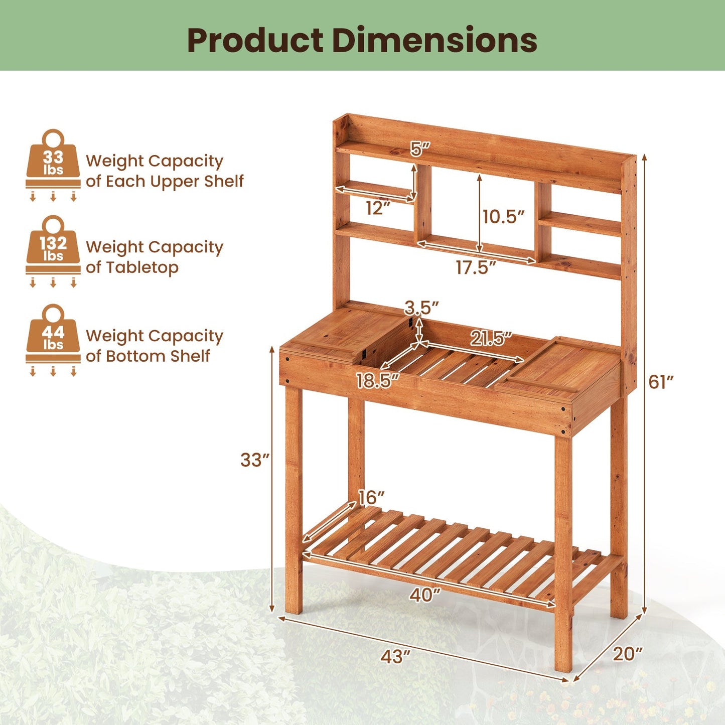 Wooden Potting Bench Table 61" Garden Planting Workstation with 3-Tier Open Shelf-Brown