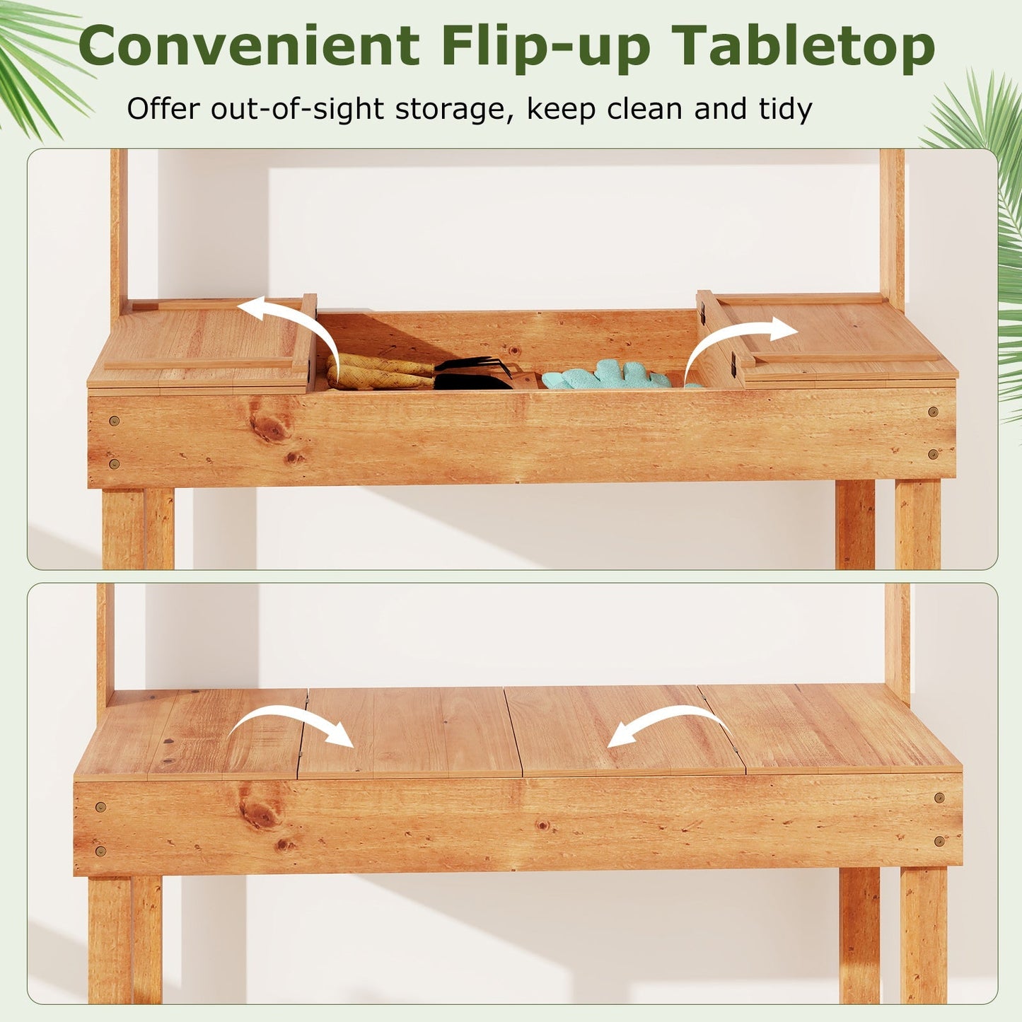 Wooden Potting Bench Table Garden Planting Workstation with 3-Tier Open Shelf