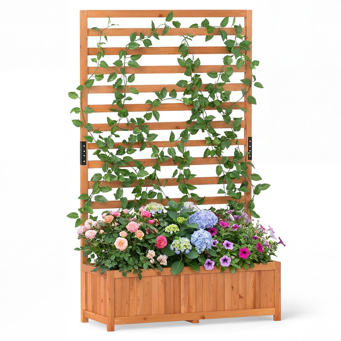 Wooden Raised Garden Bed 59 Inch Tall Elevated Planter Box with Vertical Trellis-Orange