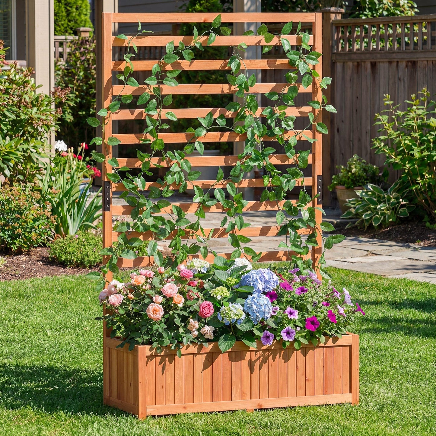 Wooden Raised Garden Bed 59 Inch Tall Elevated Planter Box with Vertical Trellis-Orange