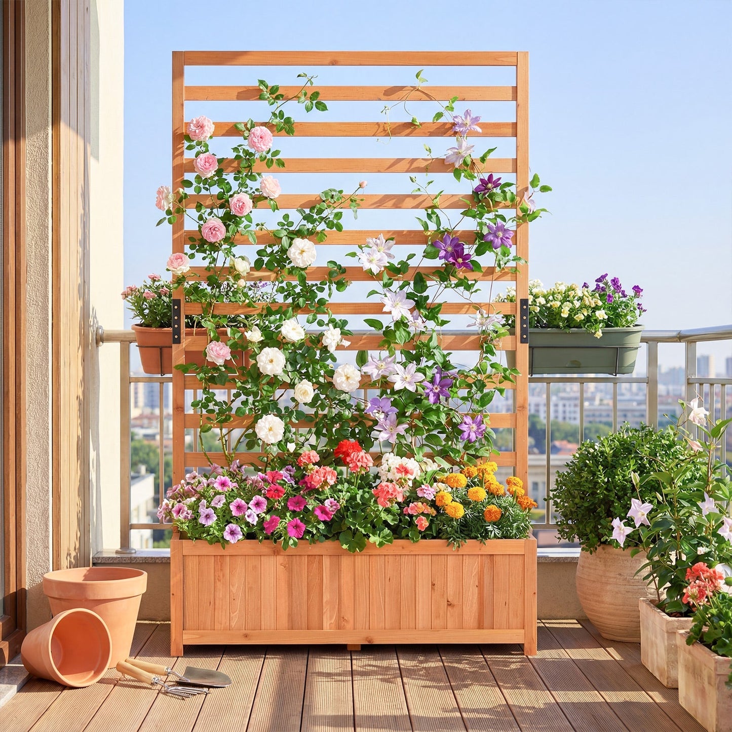 Wooden Raised Garden Bed 59 Inch Tall Elevated Planter Box with Vertical Trellis-Orange