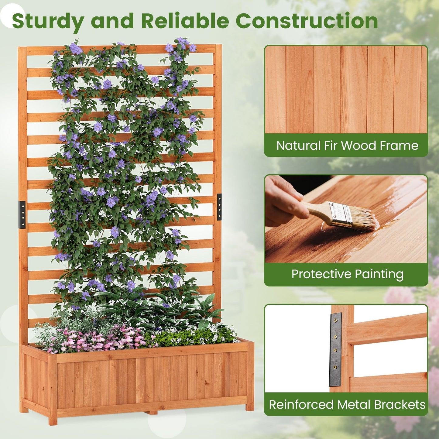 Wooden Raised Garden Bed 59 Inch Tall Elevated Planter Box with Vertical Trellis-Orange