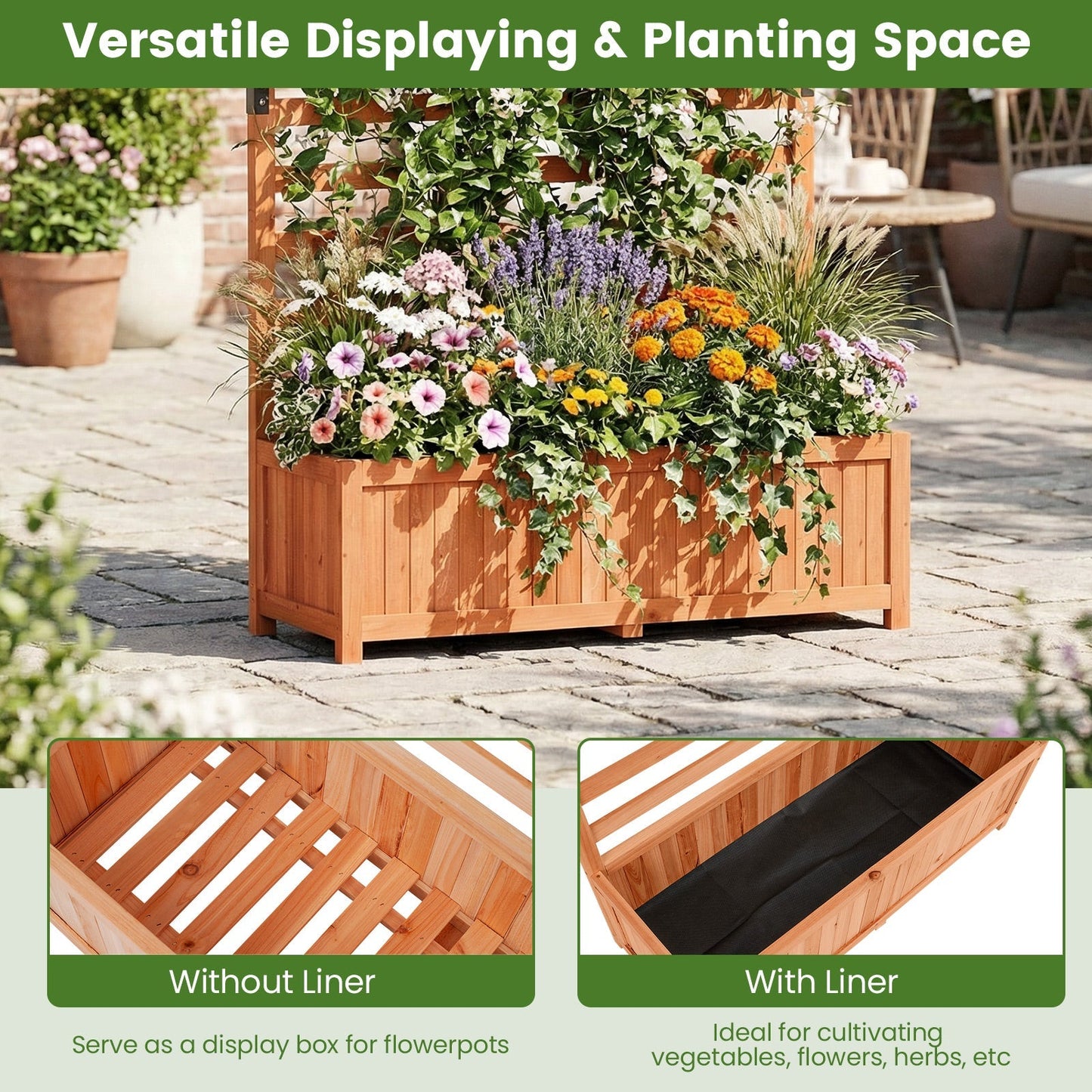 Wooden Raised Garden Bed 59 Inch Tall Elevated Planter Box with Vertical Trellis-Orange
