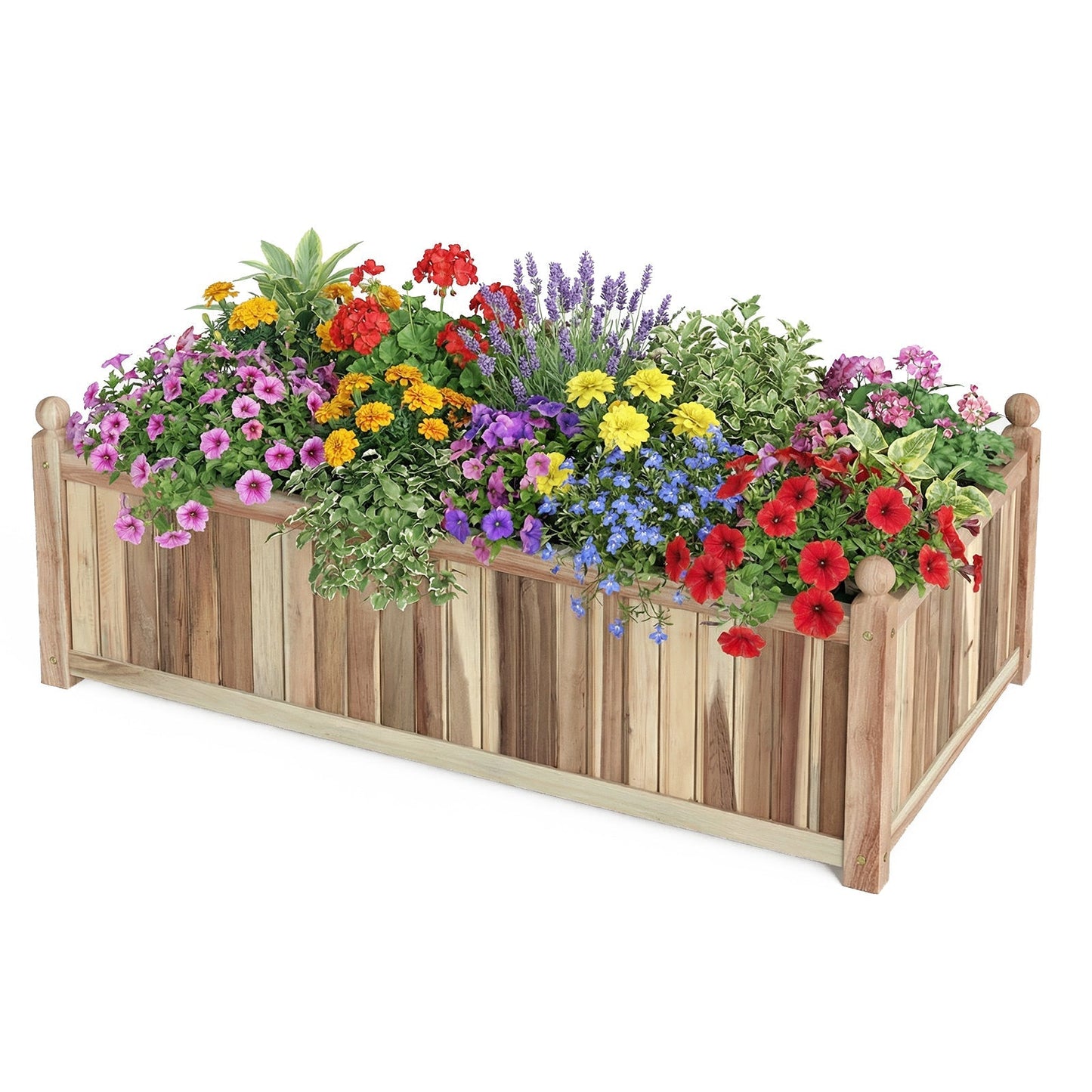 Wooden Raised Garden Bed Natural Acacia Wood Rectangular Planter Box with Liner-Natural