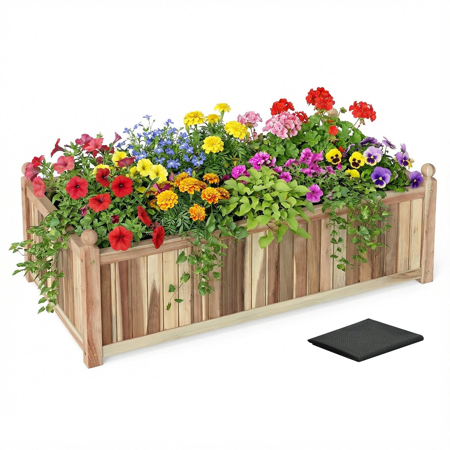 Wooden Raised Garden Bed Natural Acacia Wood Rectangular Planter Box with Liner-Natural