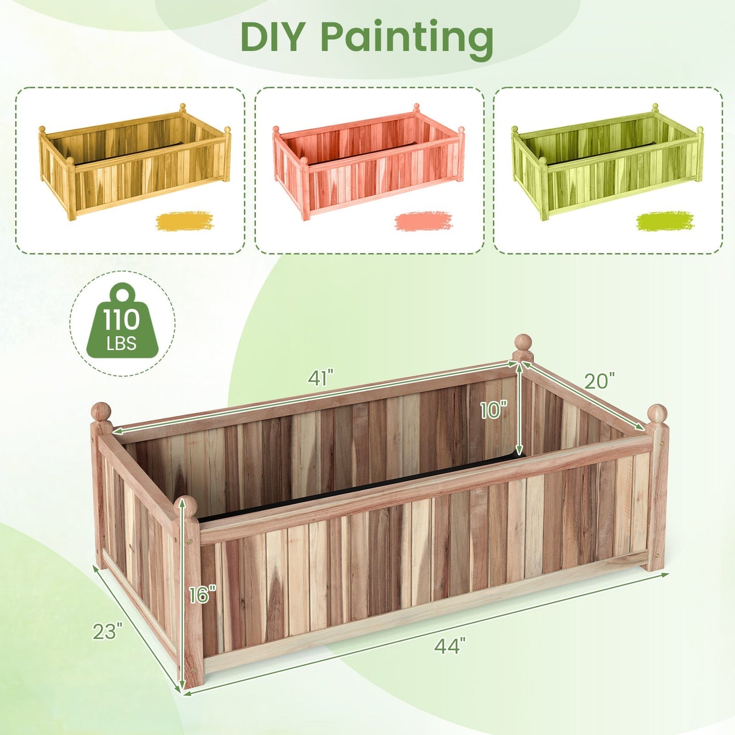 Wooden Raised Garden Bed Natural Acacia Wood Rectangular Planter Box with Liner-Natural