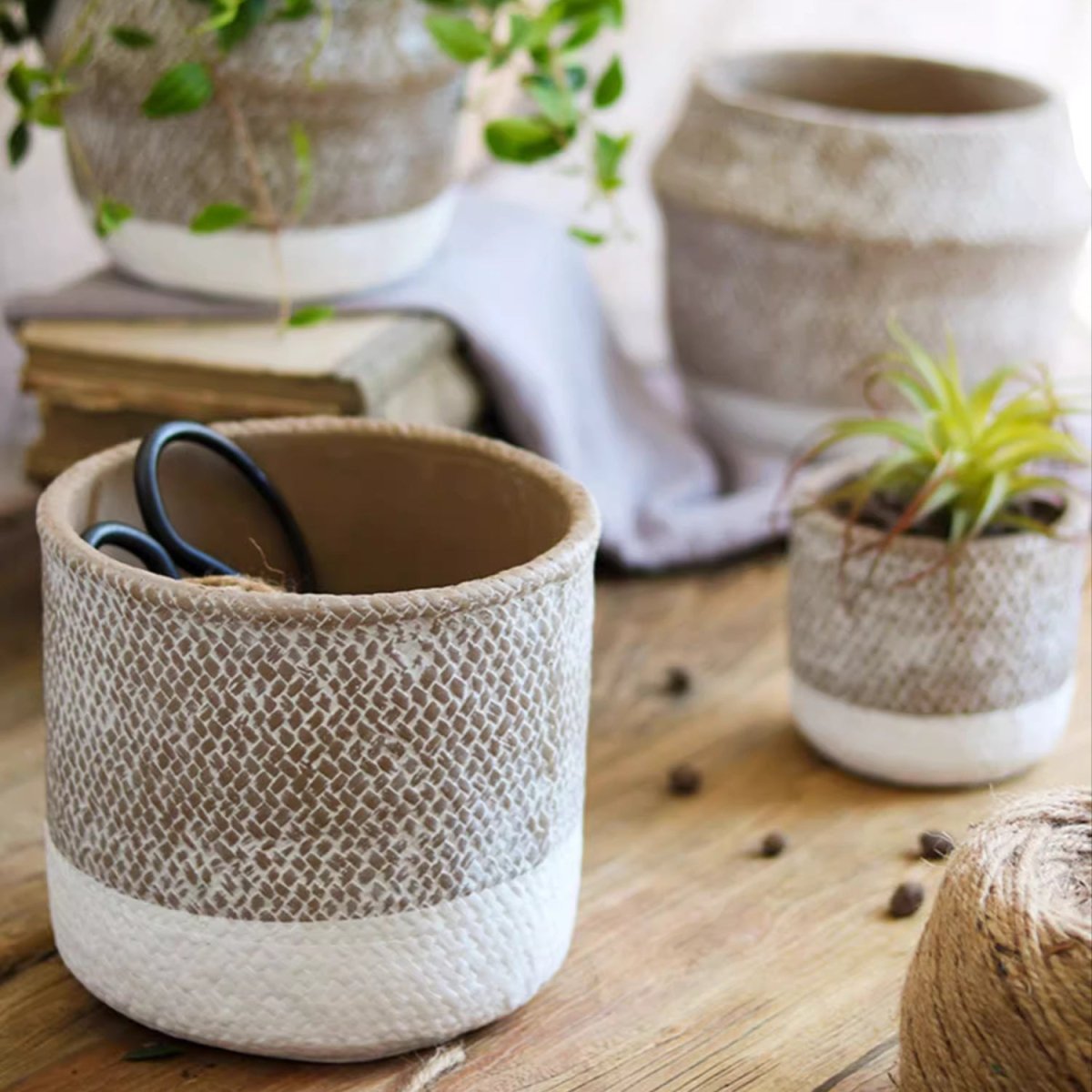 Boho Straw-Look Flower Planter