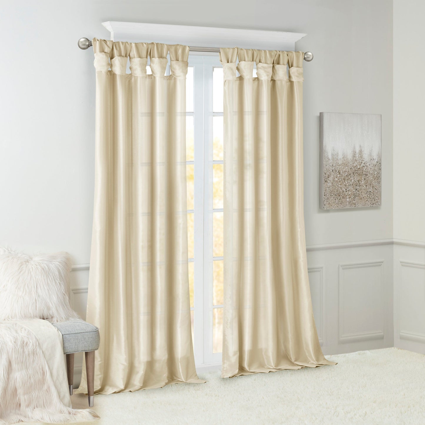 Twist Tab Lined Window Curtain Panel Champagne